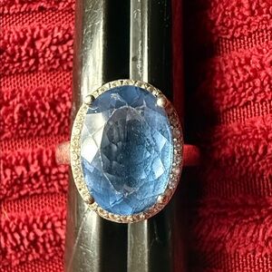 Sterling Silver Oval Blue Stone Halo Ring